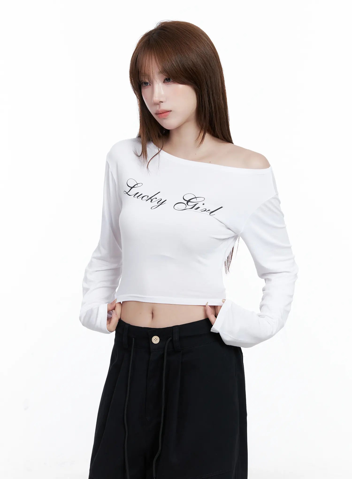 Lucky Girl One-Shoulder Long Sleeve Top CG529