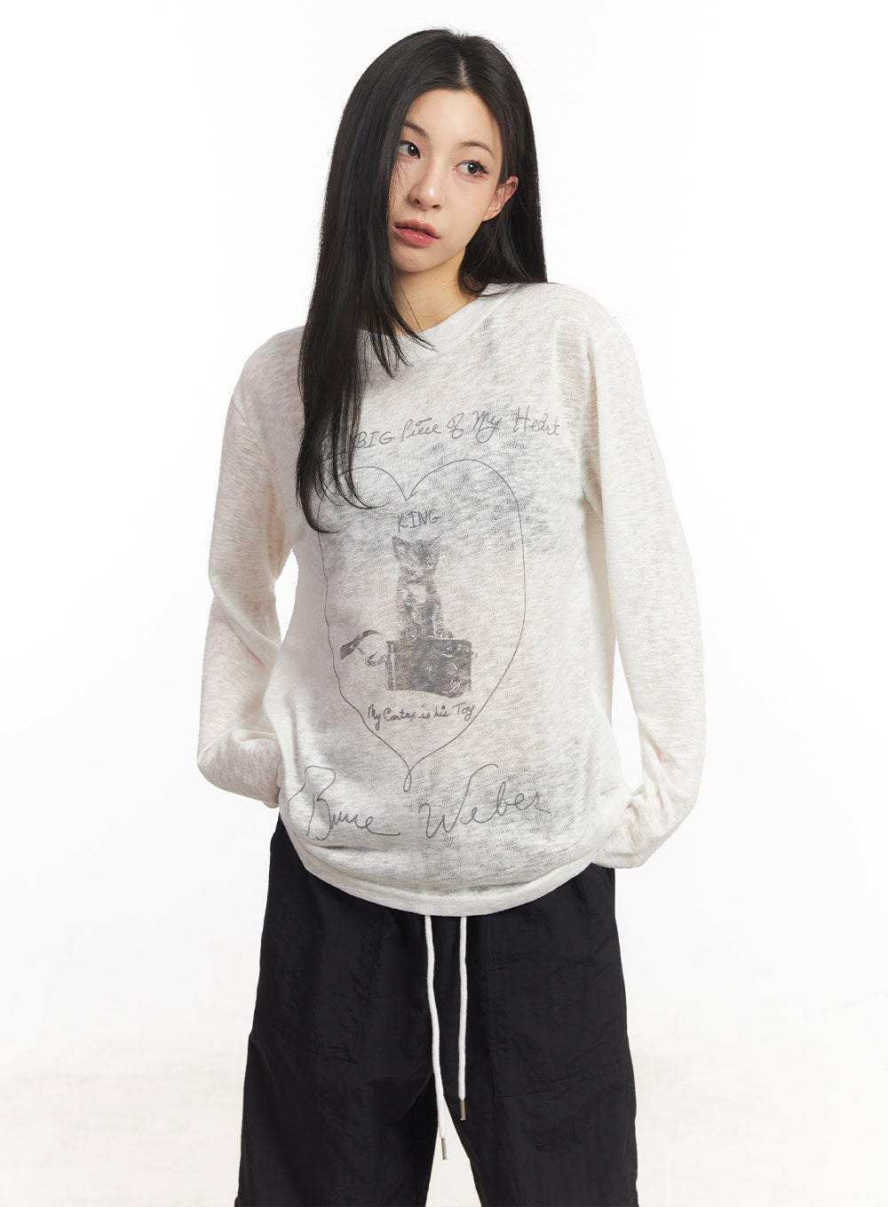 Sheer Art Graphic Long-Sleeve Top CA504