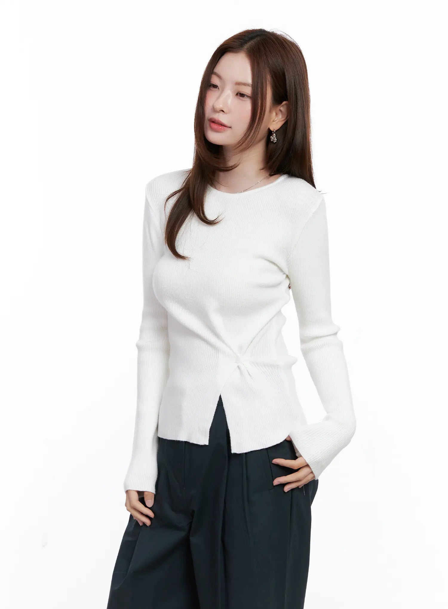 Two-Way Button Side-Slit Knit Top CG521