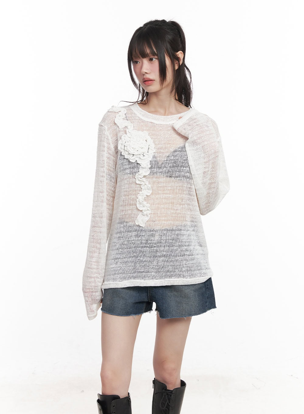 Sheer Loose-Fit Flower Sweater CY520