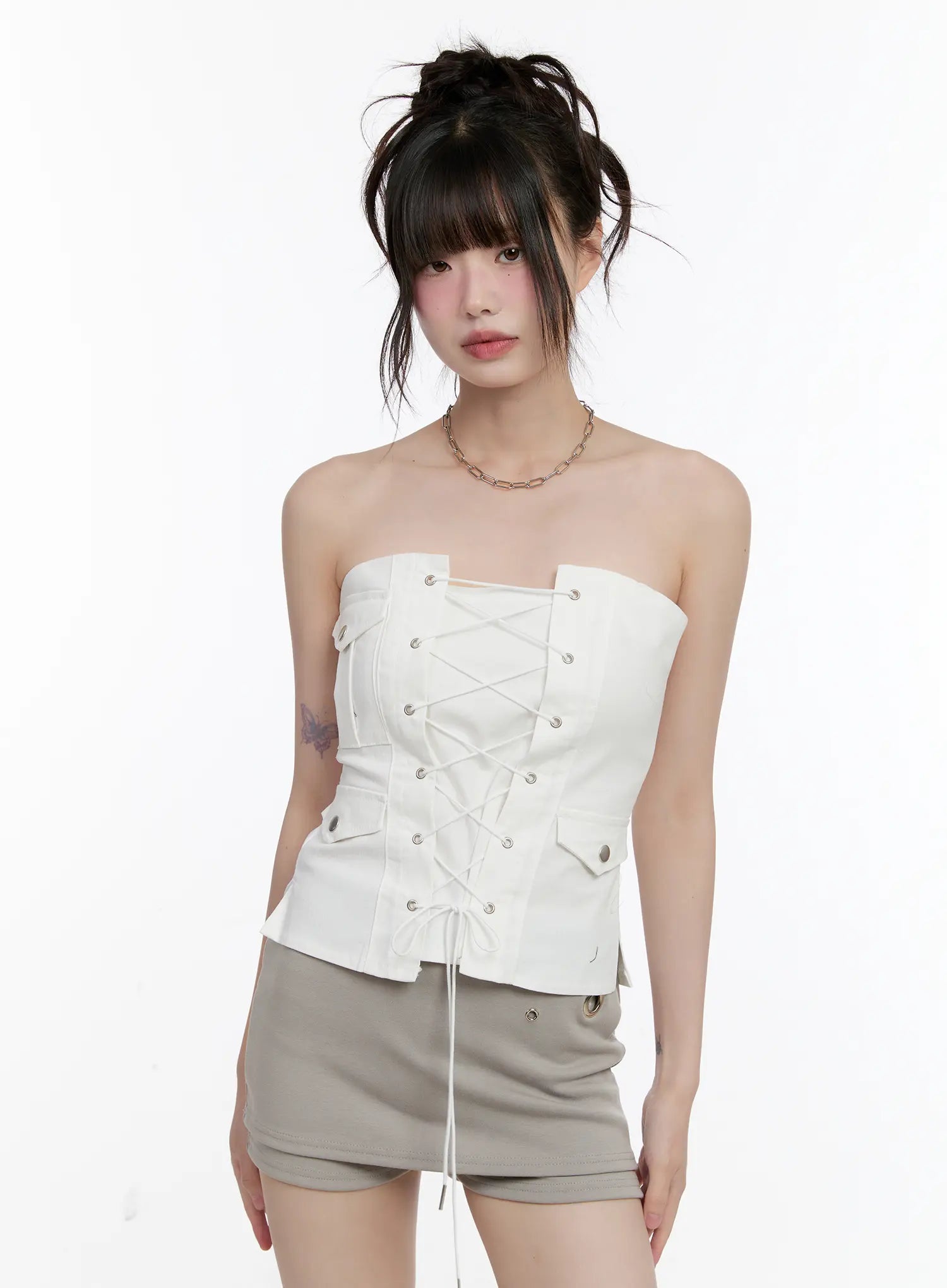 Lace-Up Strapless Corset Top CL507