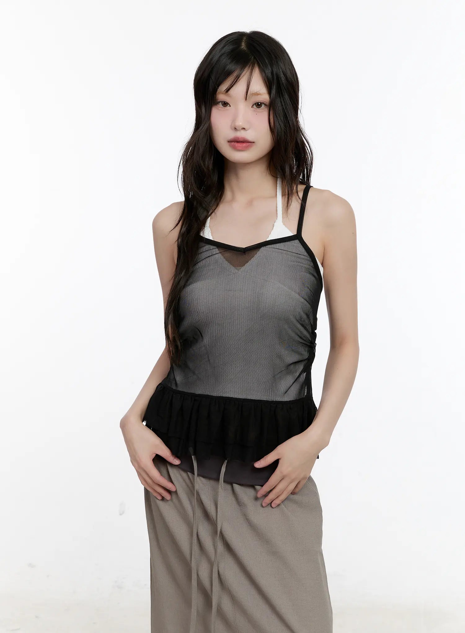 Sheer Ruffle Detail Tank CL507