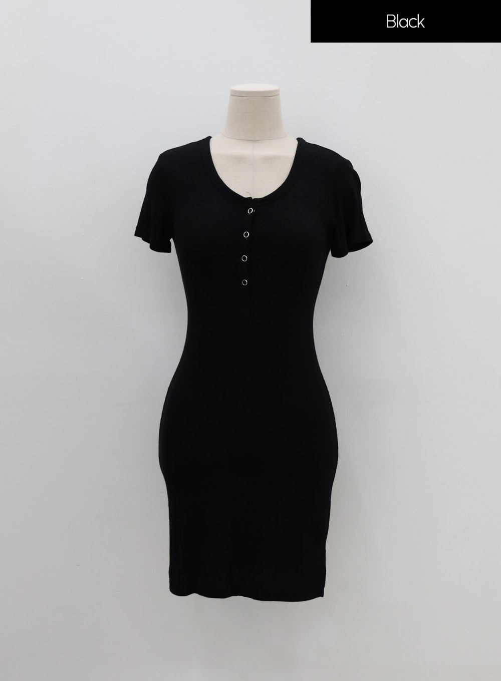 Snap Buttoned Side Slit Bodycon Mini Dress IU11