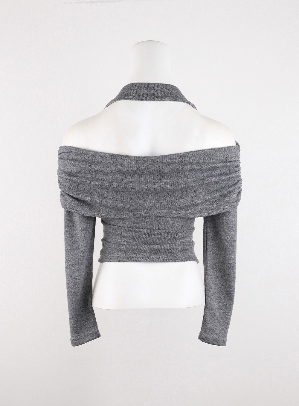 Shirred Off-Shoulder Zip-Up Crop Top CD307