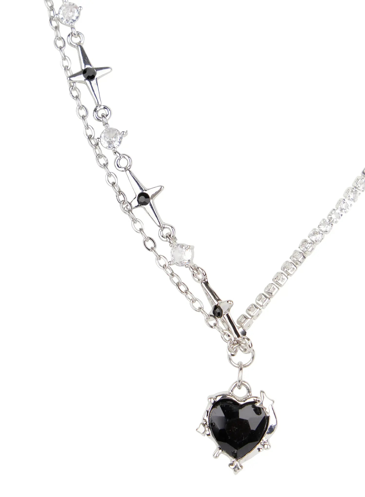Half and Half Black Heart Necklace CO503