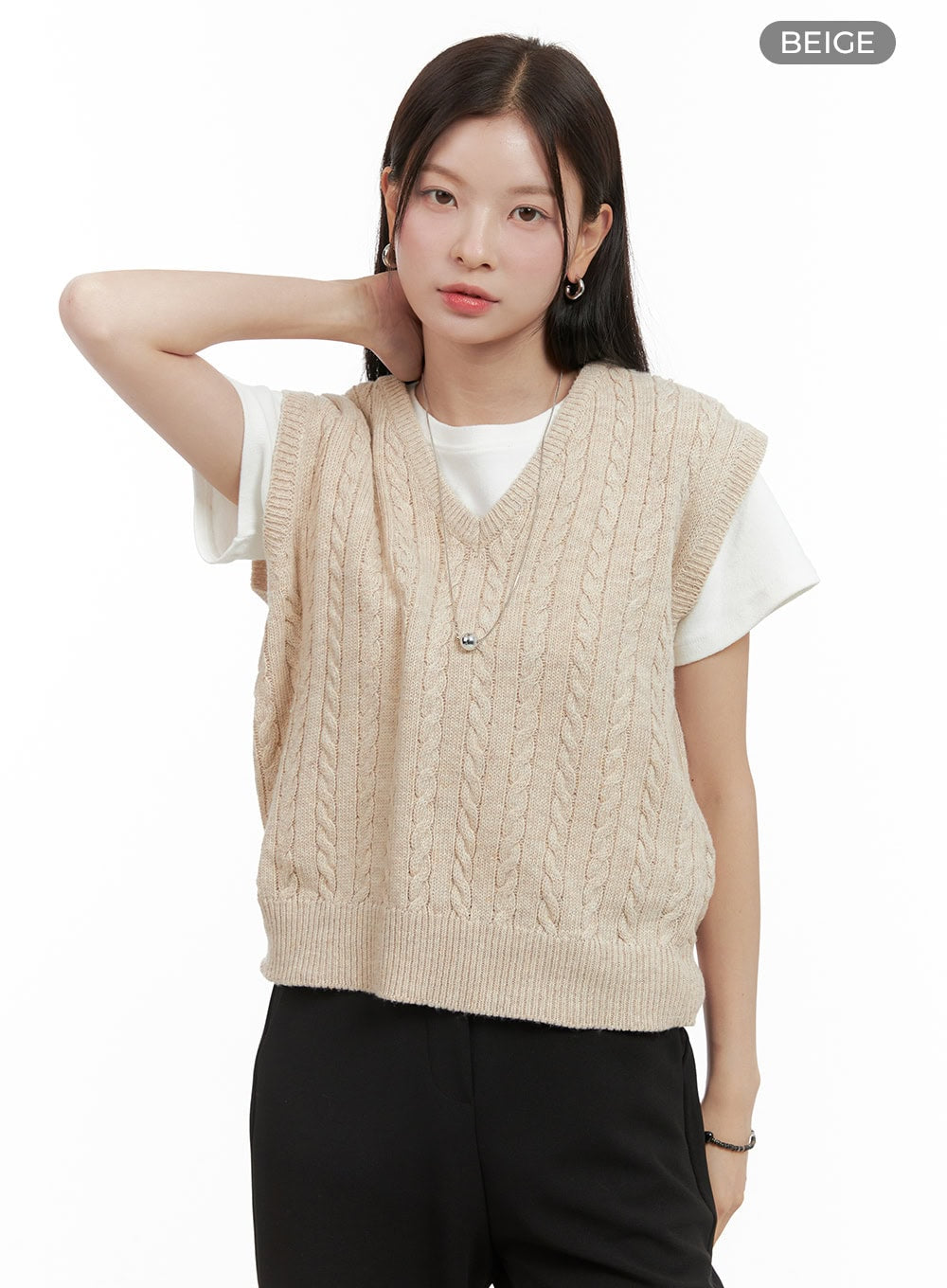 Cable Knit Sleeveless V-Neck Vest OG416