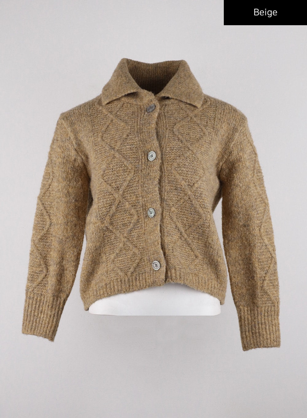 Recycled Polyester Collared Cable Knit Cardigan CD314