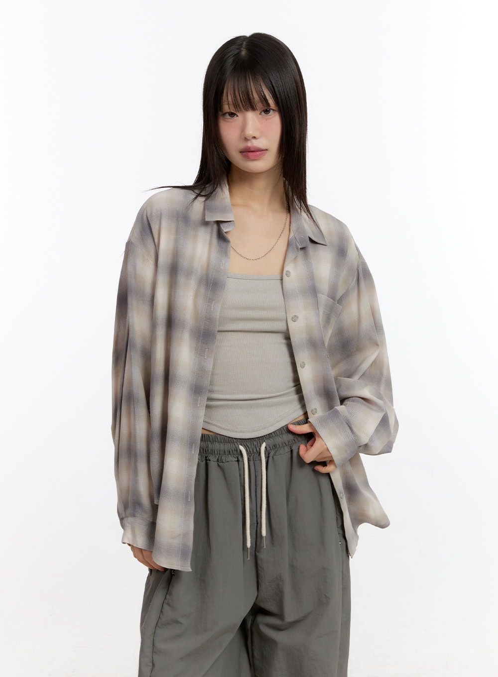 Oversize Checkered Collared Shirt CA509