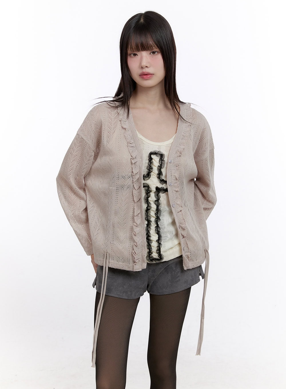 Sheer Knit Buttoned Cardigan CF512