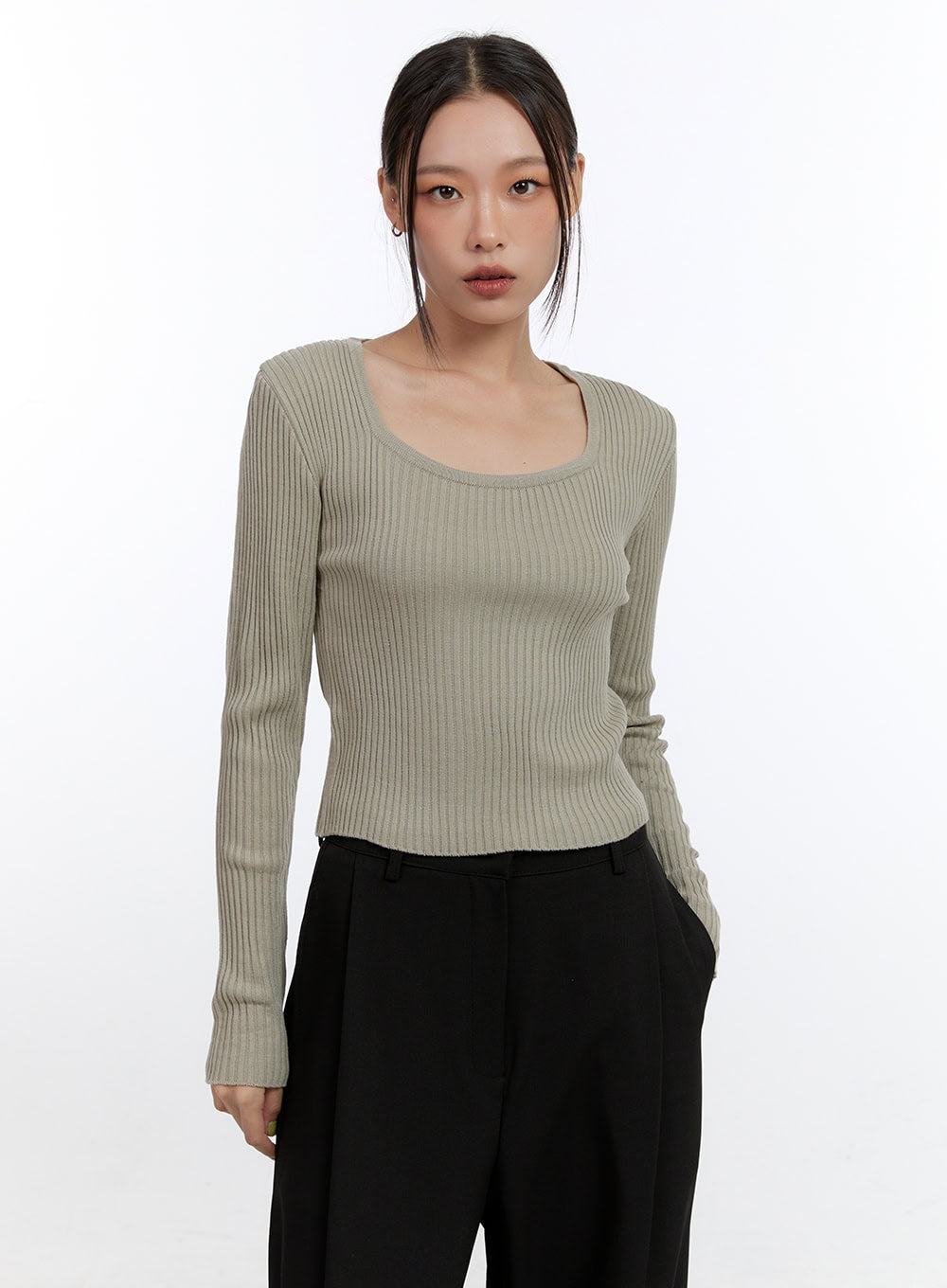 Square-Neck Solid Crop Top CN401