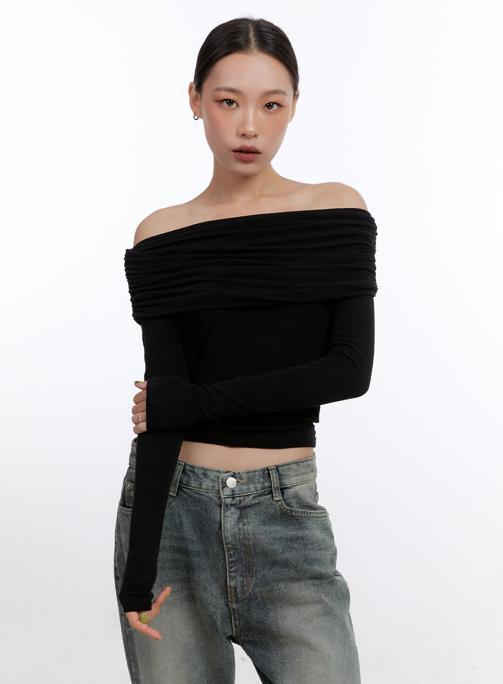 Elegant Shirred Off-Shoulder Top CN401