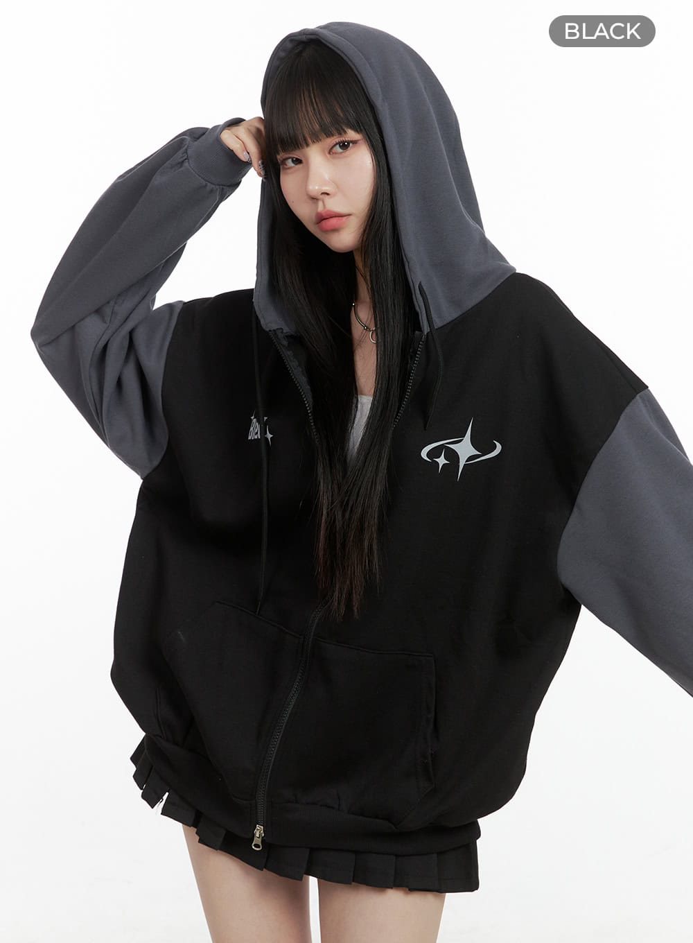 Mixed Color Oversized Zip-Up Hoodie OO401