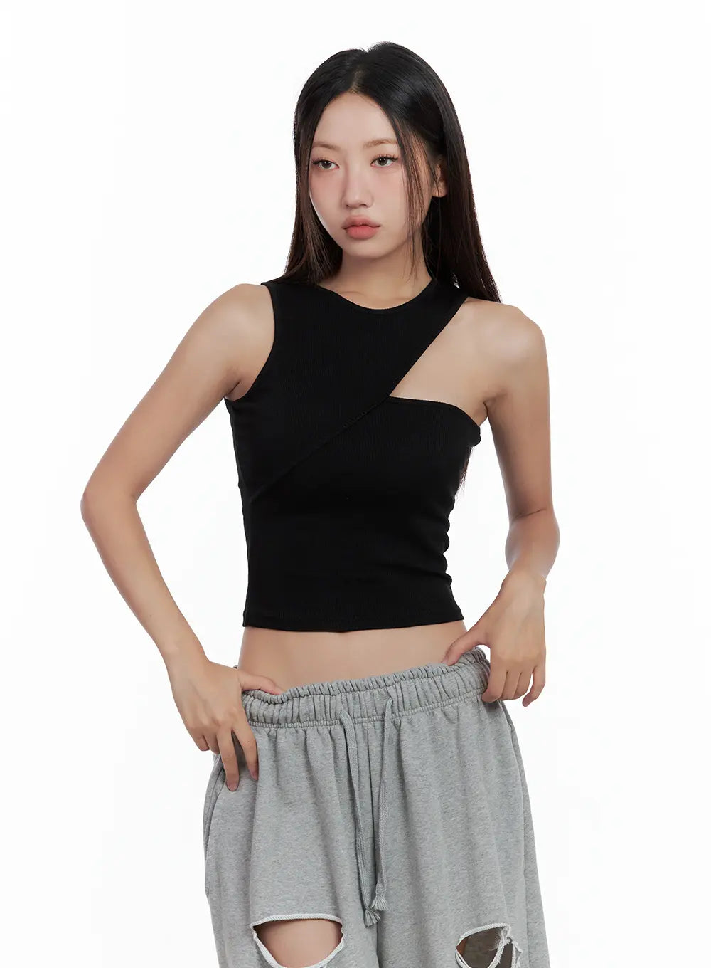 Asymmetric Ribbed Cropped Tank CL508