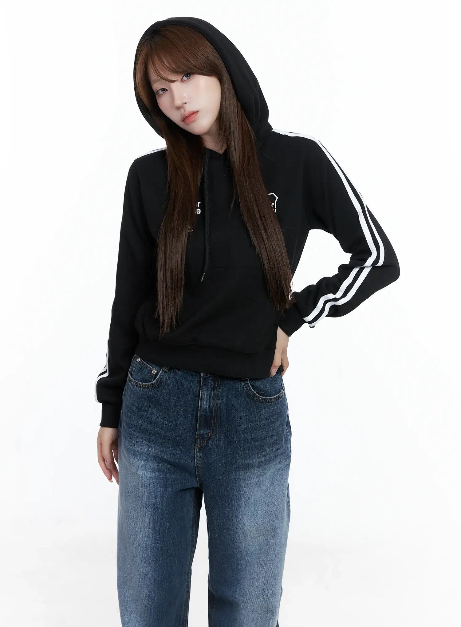 Striped Sleeve Crop Hoodie CS501