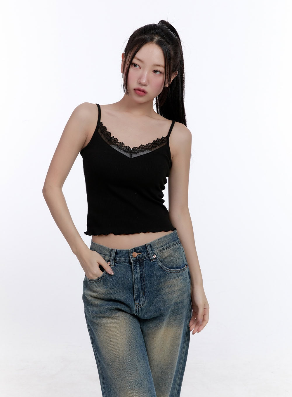 Lace-Trim Crop Tank Top CJ509
