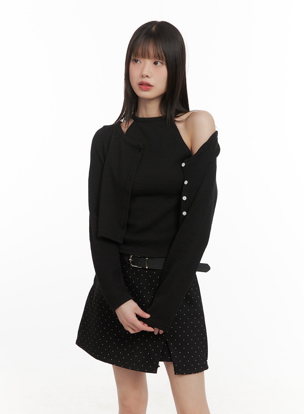 Slim-Fit Cardigan & Halter Top Set CD430