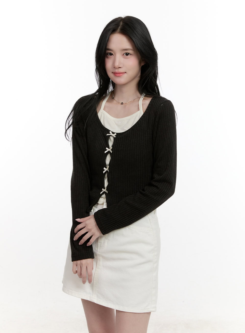 Ribbon Cut Out Cropped Cardigan CF527