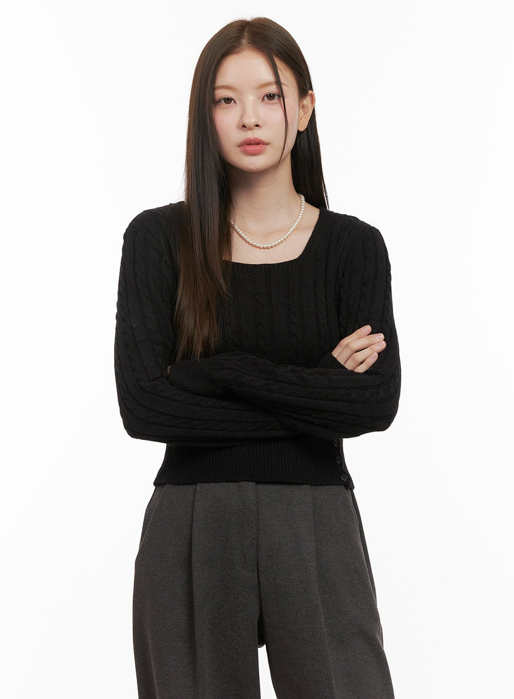 Cable Knit Button Detail Sweater OD412