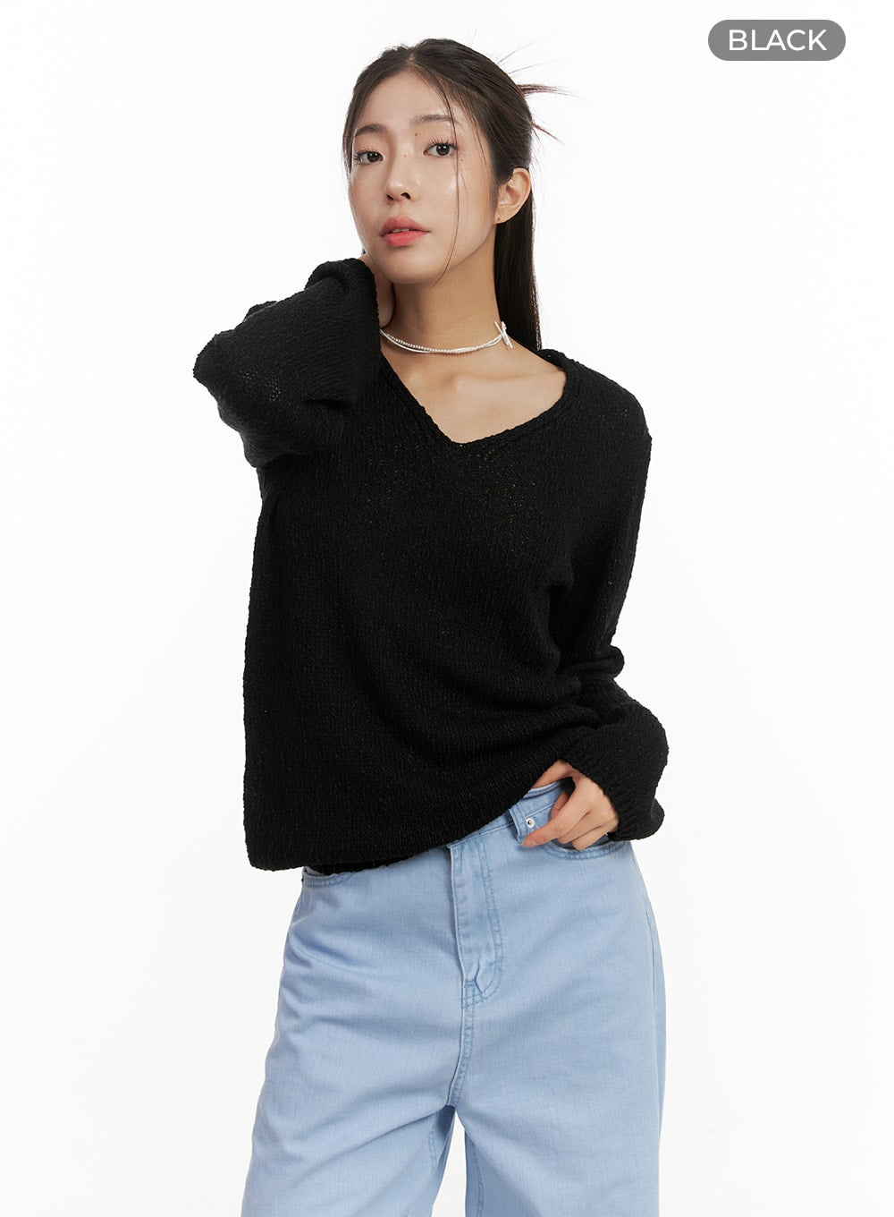 V-Neck Sheer Sweater OA429