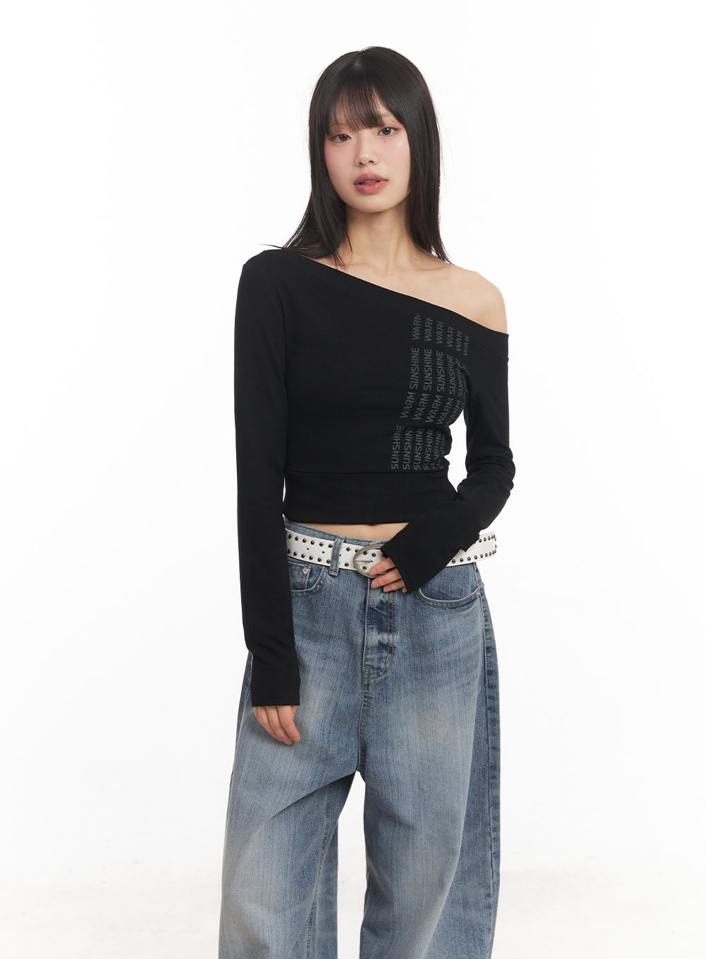 One-Shoulder Wrap Long-Sleeve Crop Top CA522