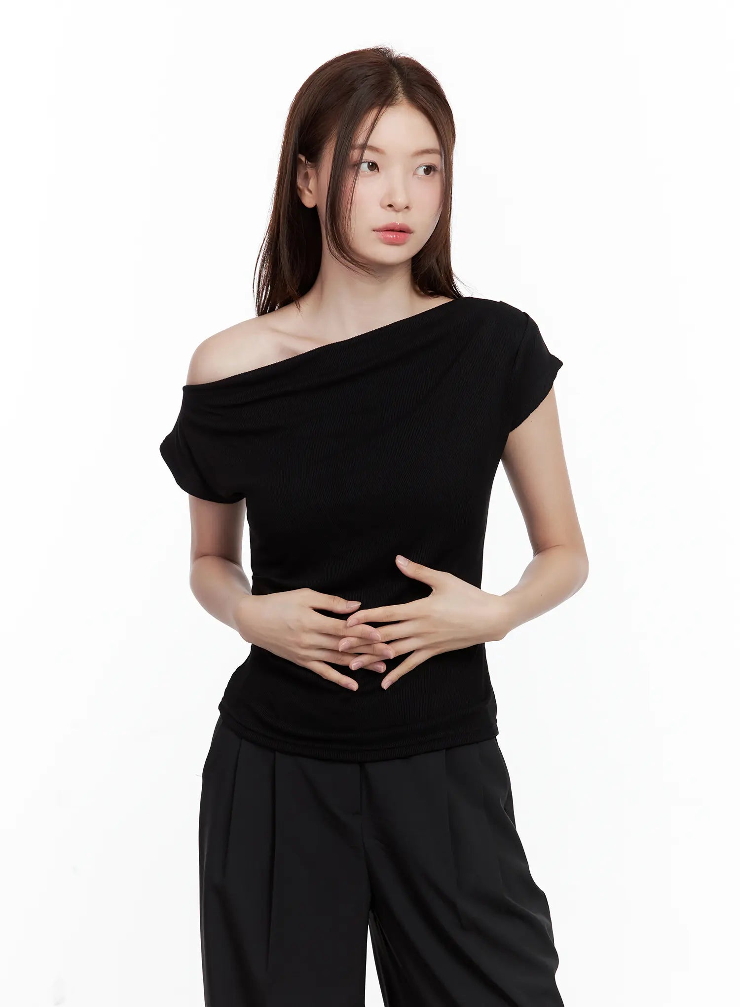Asymmetrical Off-Shoulder Short-Sleeve Top CL502