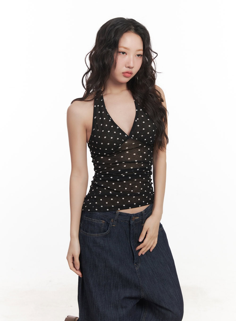 Polkadot Sheer V-Neck Halter Cami Top CA521