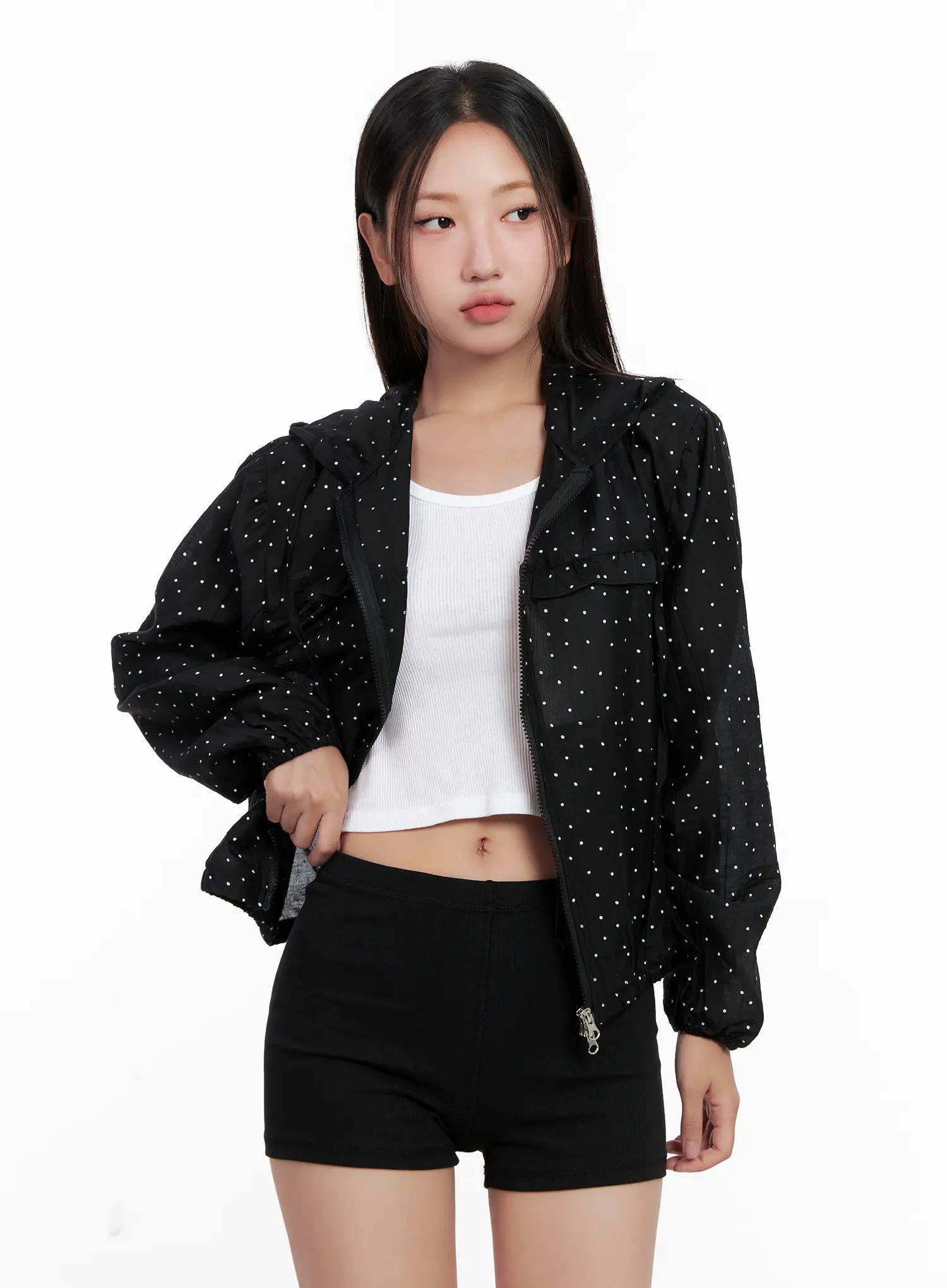 Polka-Dot Ruffle Windbreaker CL521