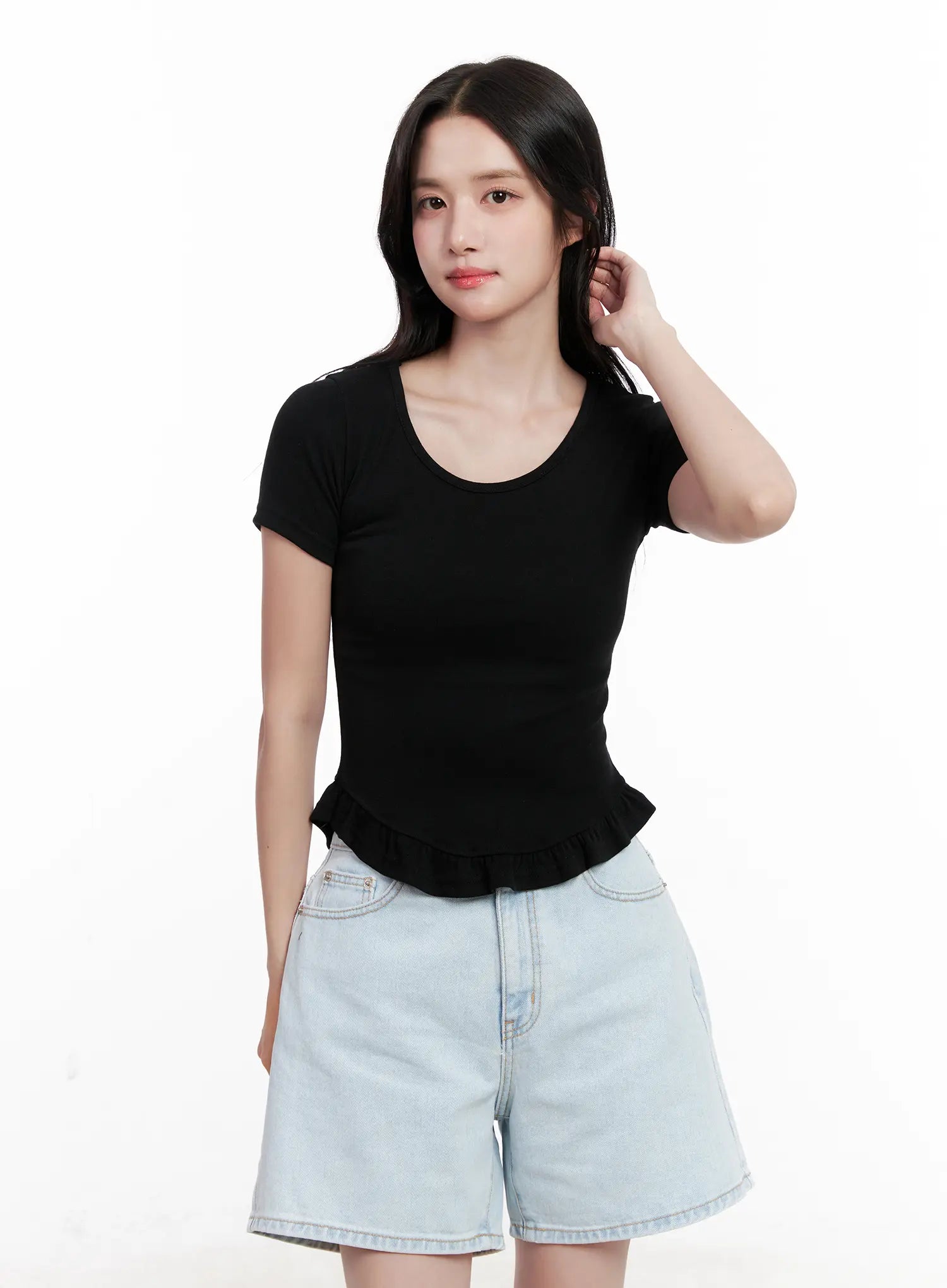 Ruffle Scoop-Neck Top CL516