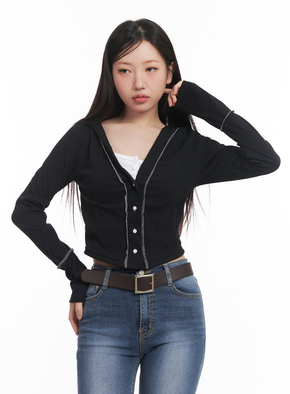 Hooded Layered Crop Cardigan CM531