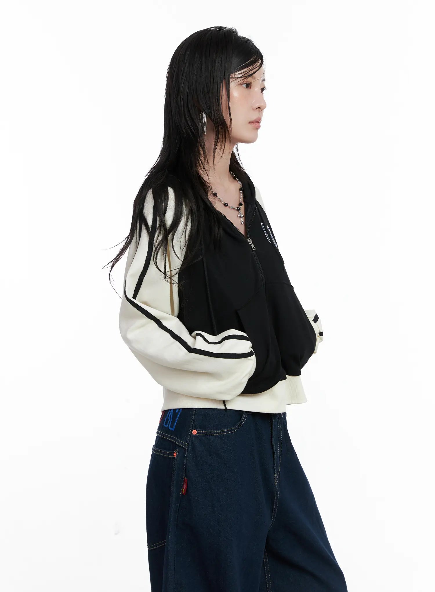 Two-Tone Zip-Up Crop Hoodie CS529