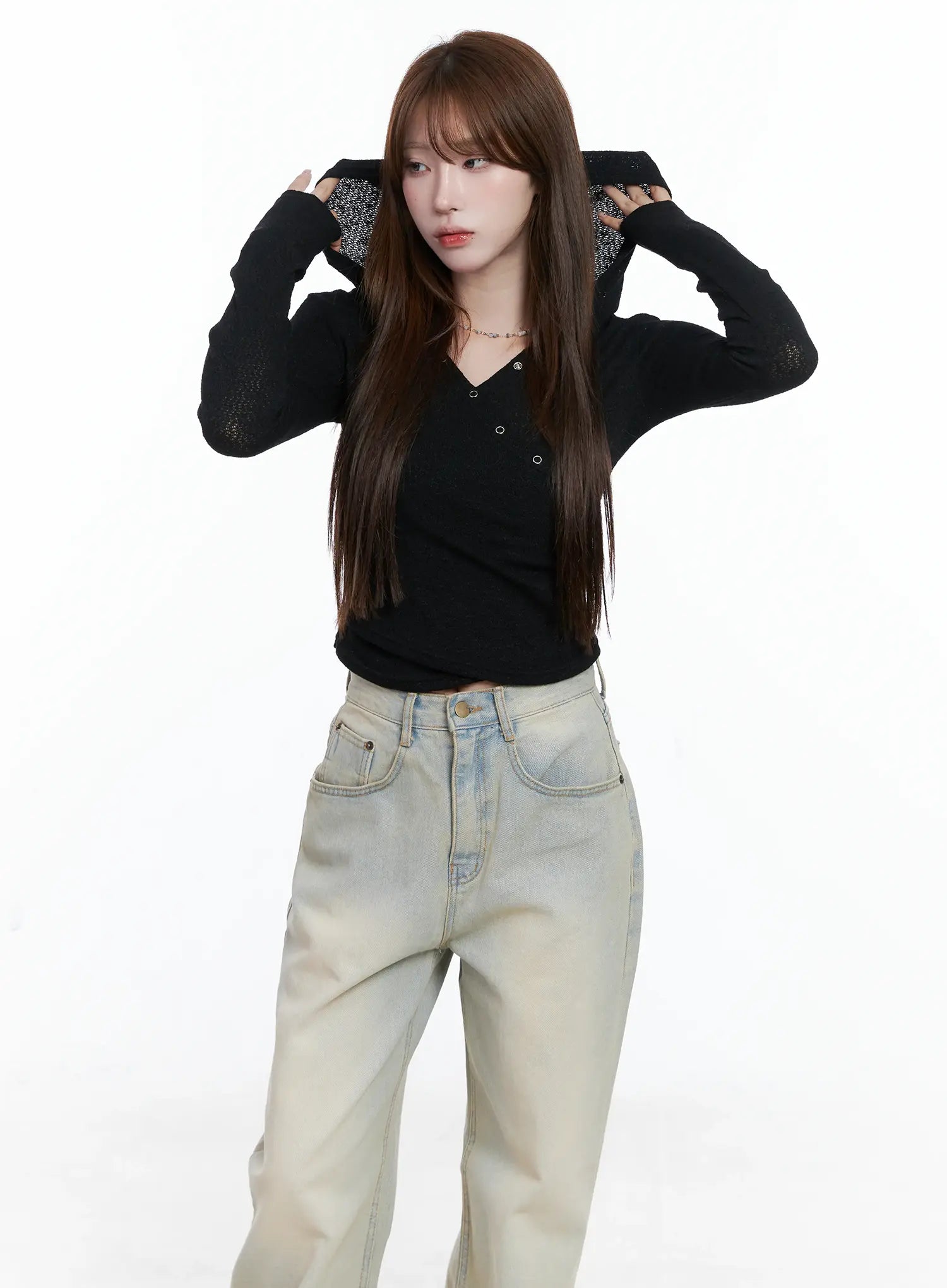 V-Neck Wrap Buttoned Hoodie CS501