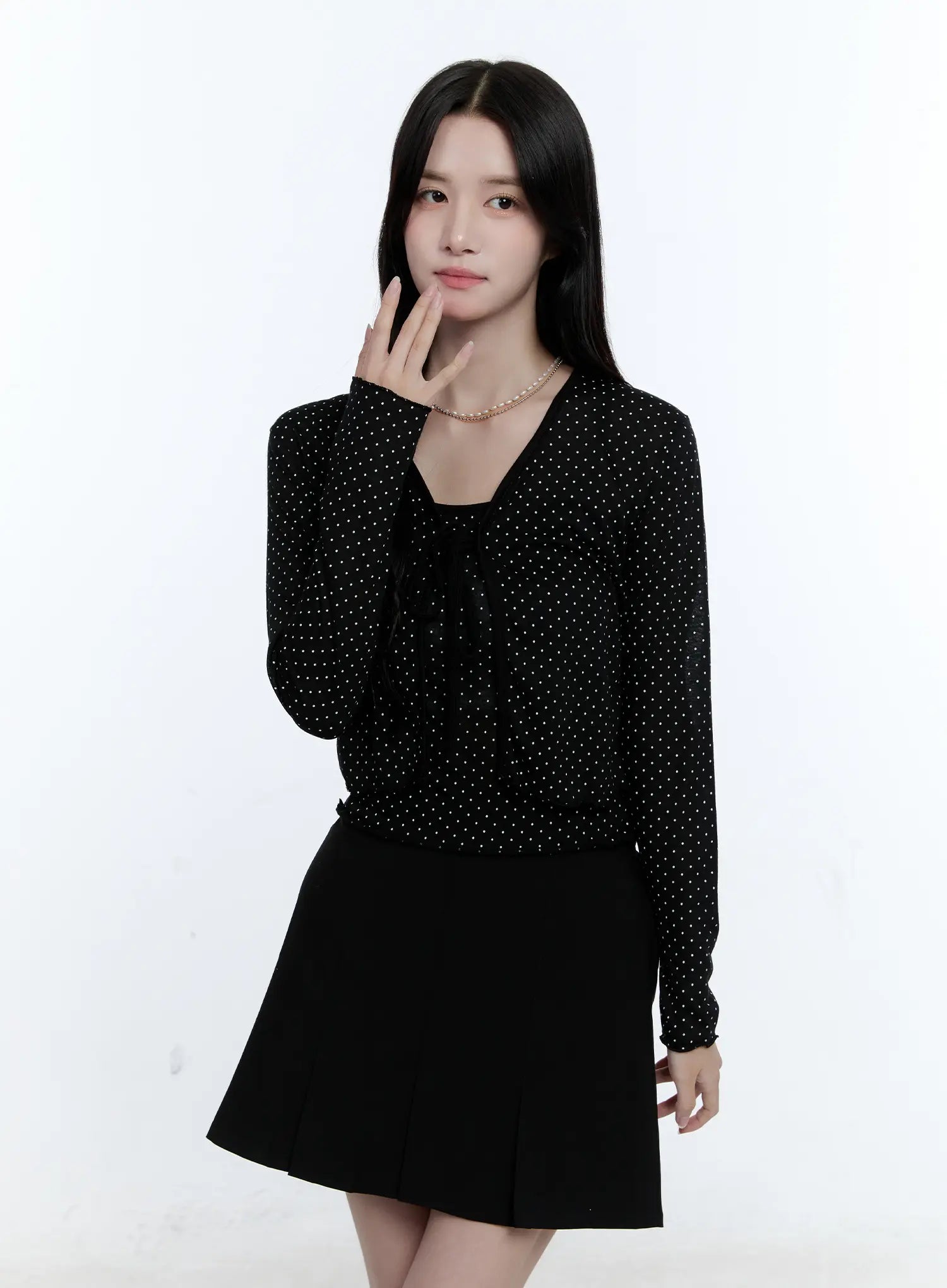 Sheer Polka-Dot Cami and Cardigan Set CG513