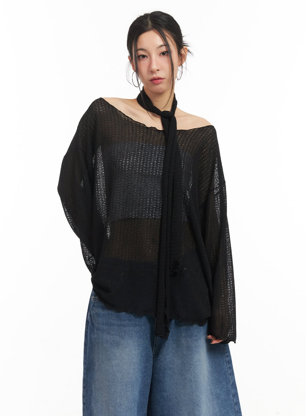 Sheer Off-Shoulder Top with Scarf Set CM503