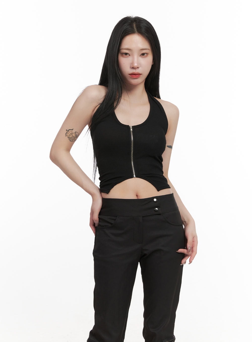 Zip-Up Halter-Neck Crop Top CJ516