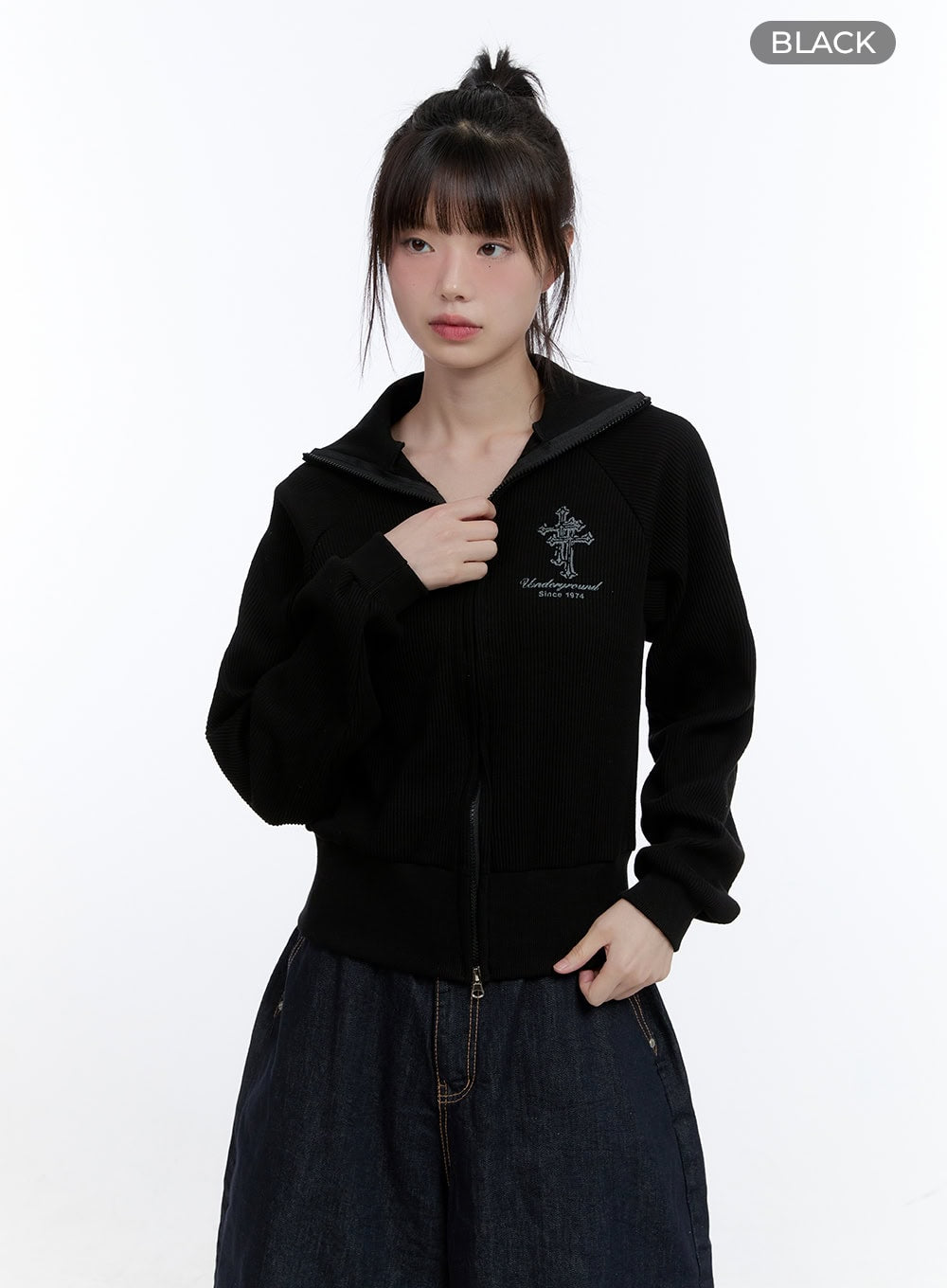 Cotton Two-Way Zip-Up Graphic Sweat Hoodie CG413