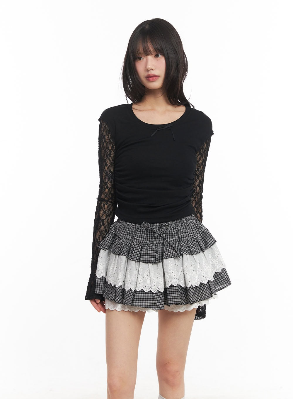 Sheer Lace Long-Sleeve Crop Top CA522