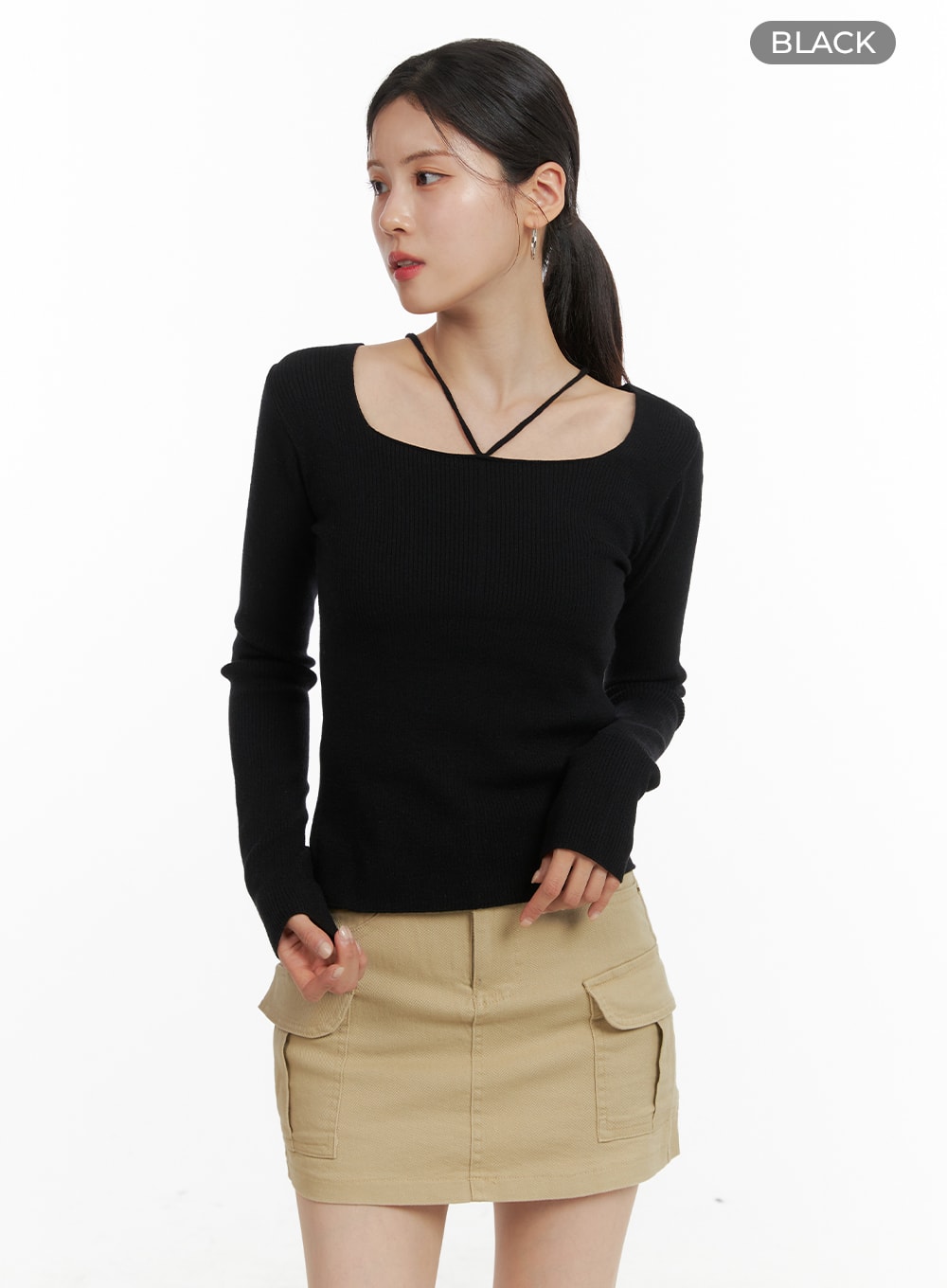 Square Halter Neck Knit Top OA419