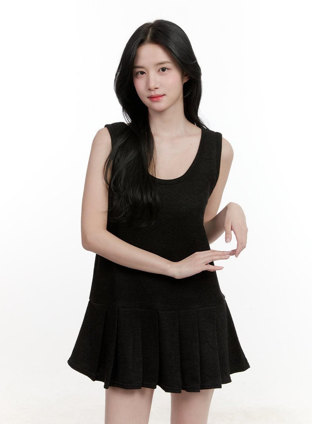 Sleeveless U-Neck Pleated Mini Dress CF527