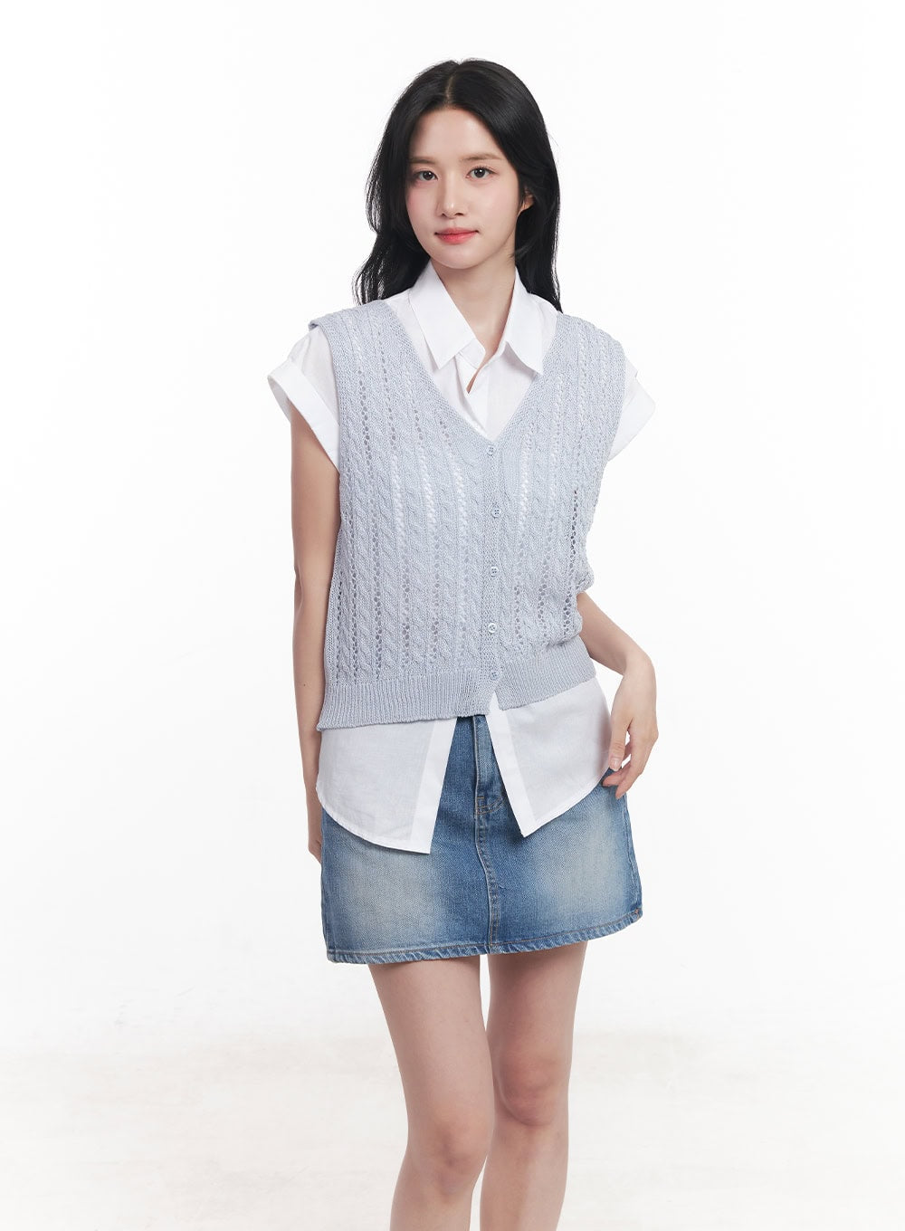 Knit Buttoned Vest Top CY523