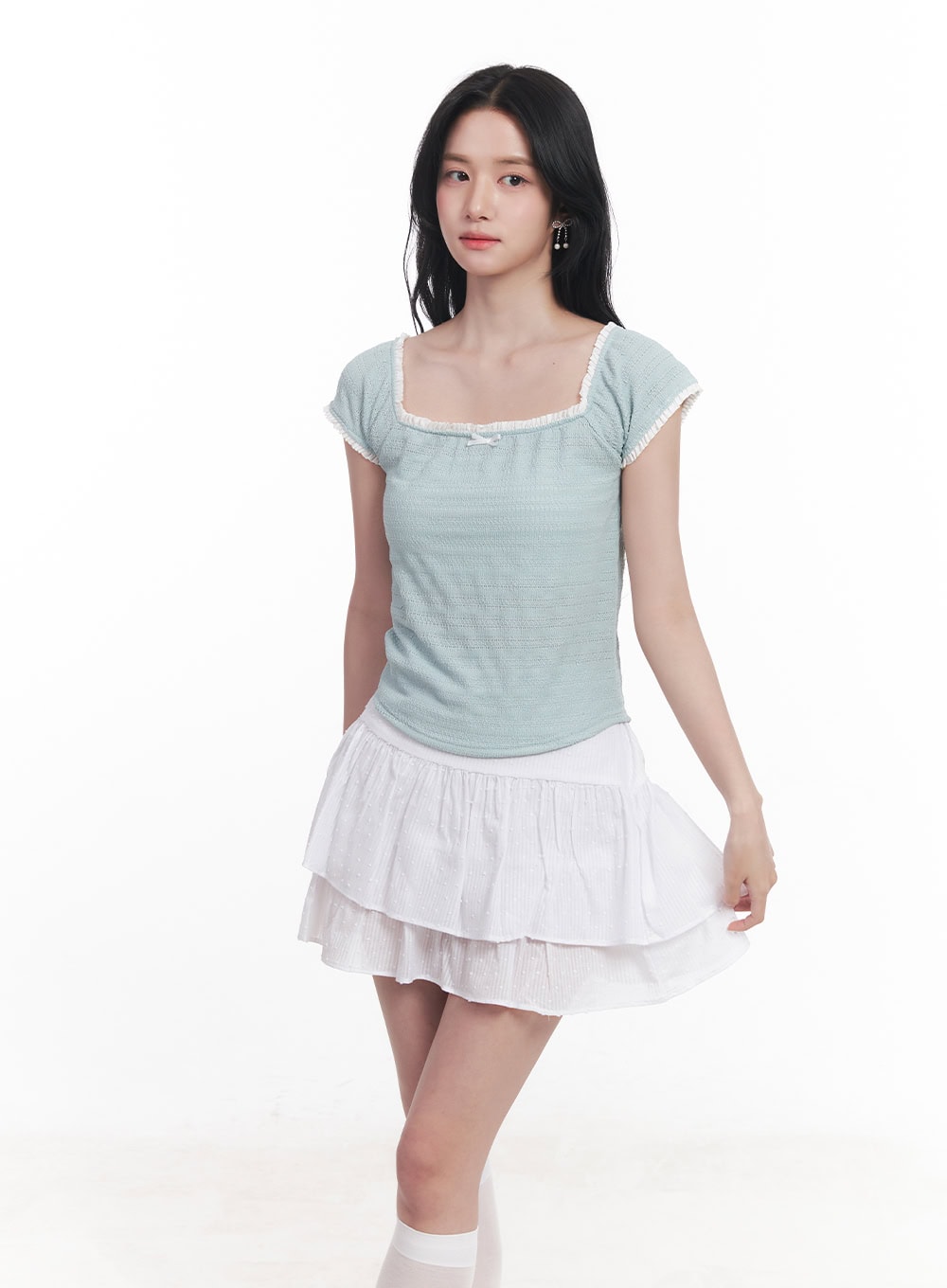 Ribbon Lace Square-Neck Crop Top CY523