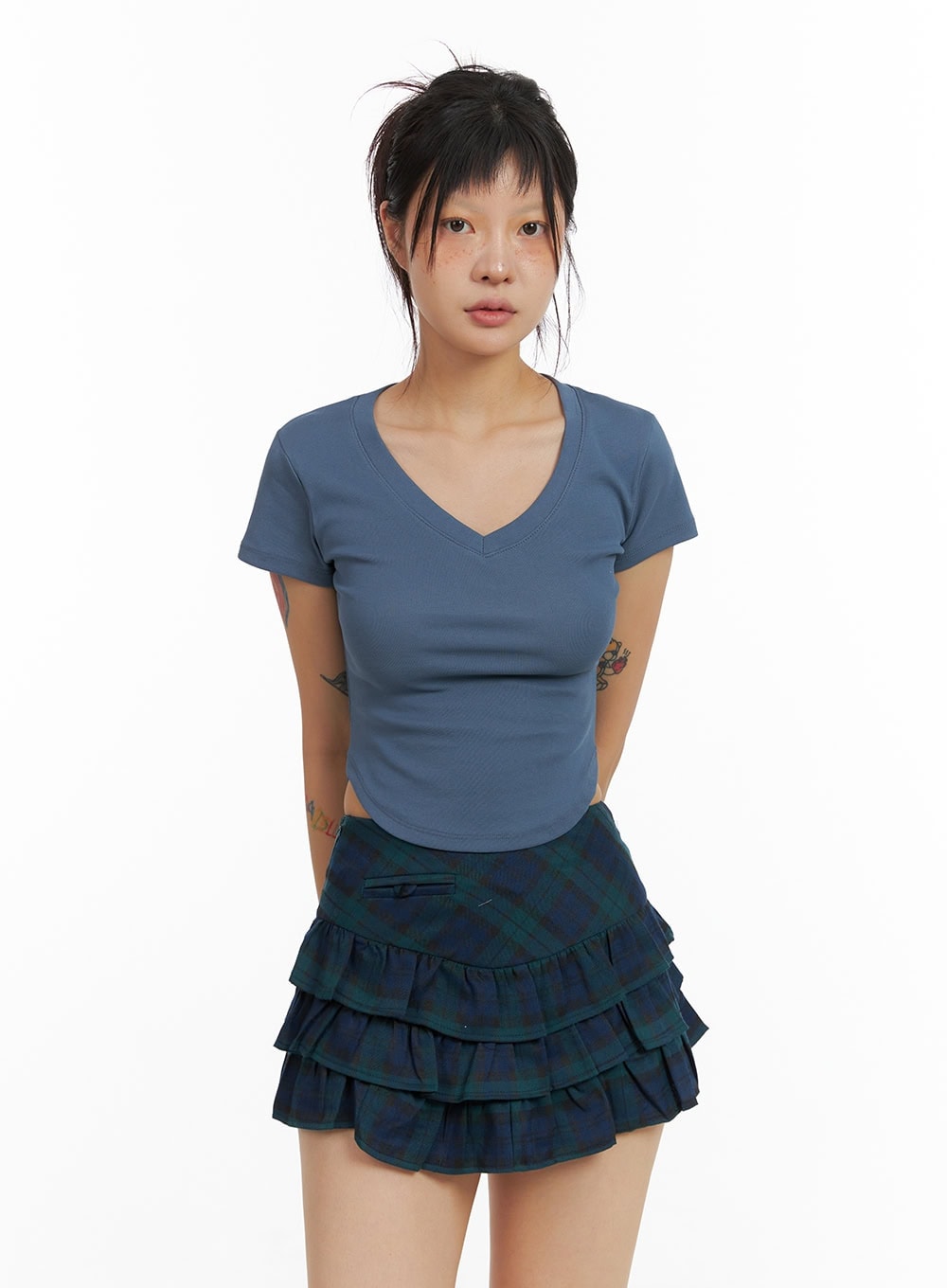 V-Neck Shirred Crop Tee CL415