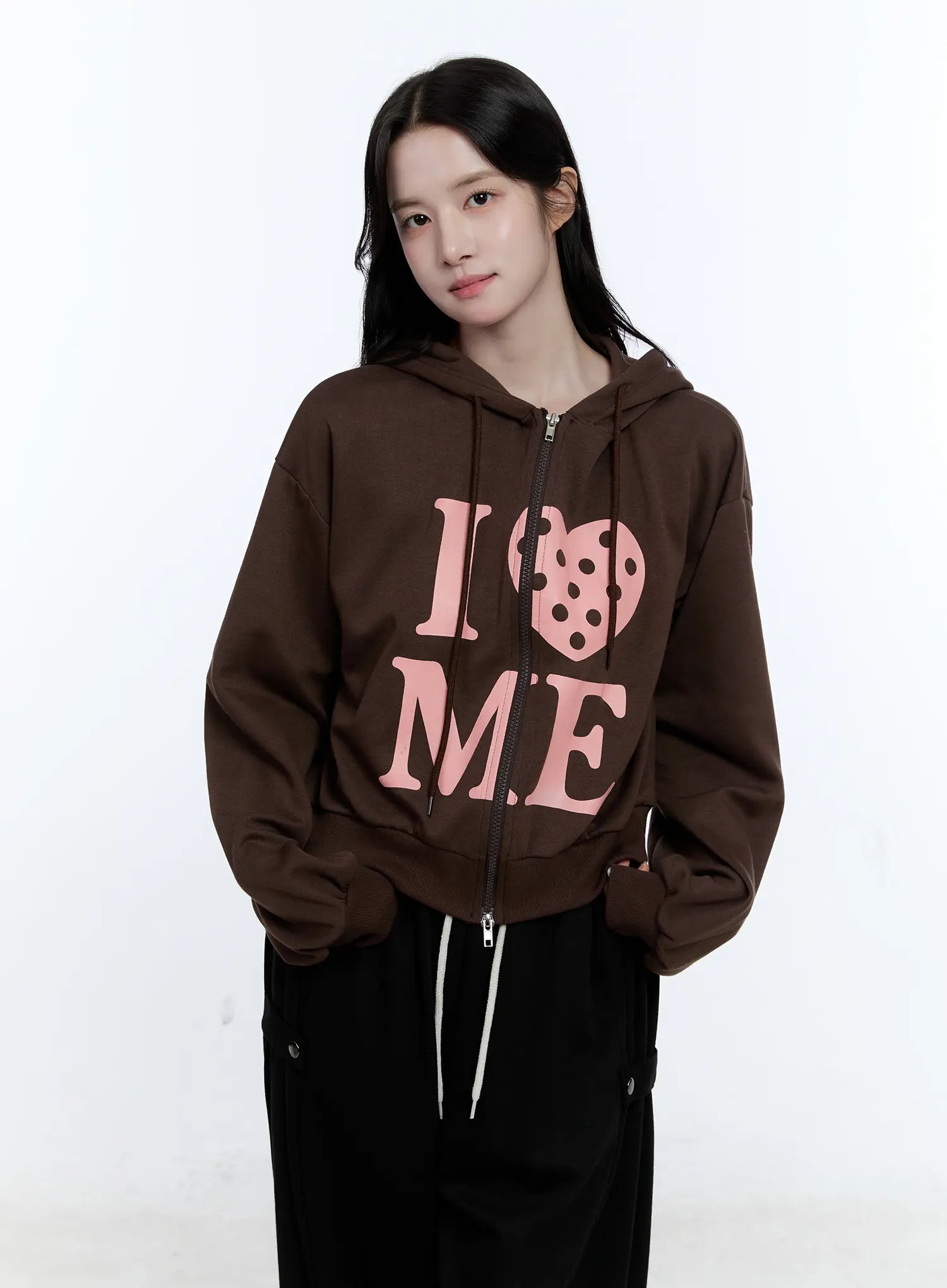 Polka-Dot Graphic Zip-Up Hoodie CG514