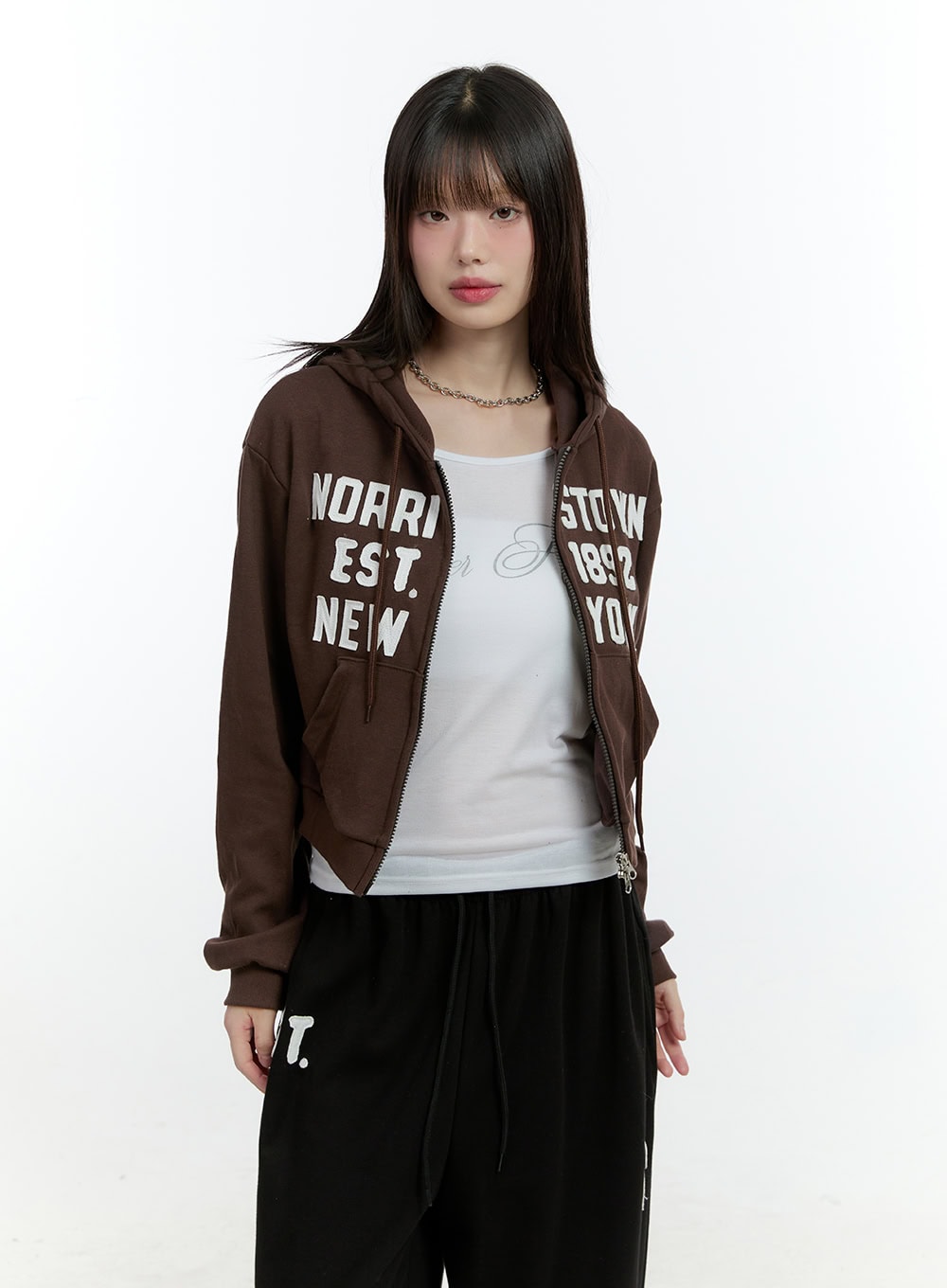 Embroidered Zip-Up Crop Hooded Jacket CF506