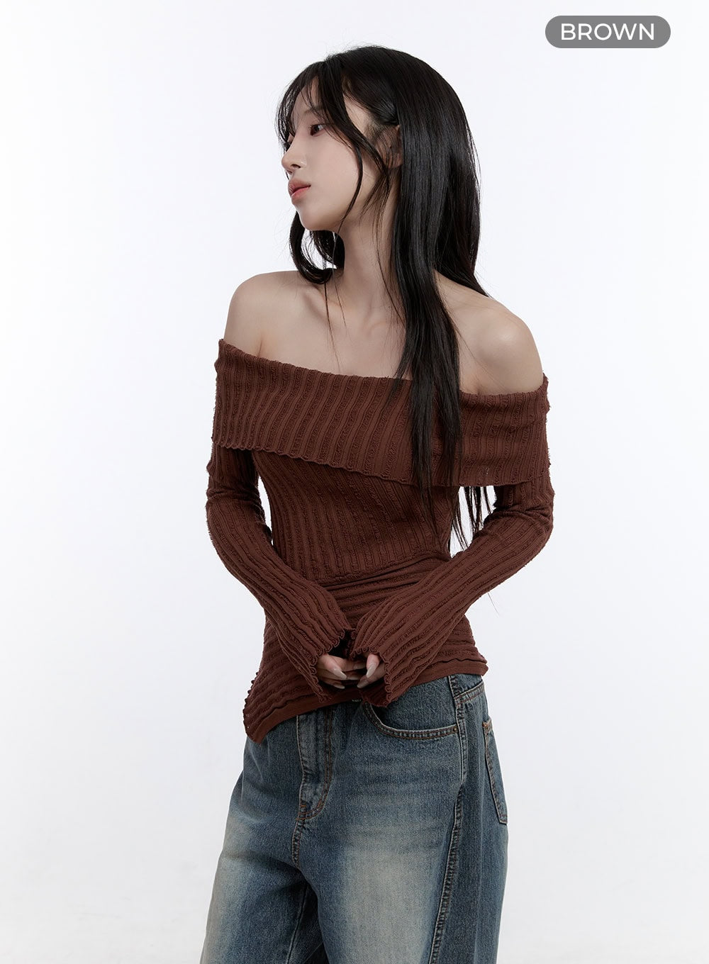 Unbalanced Long-Sleeve Off Shoulder Top CO418