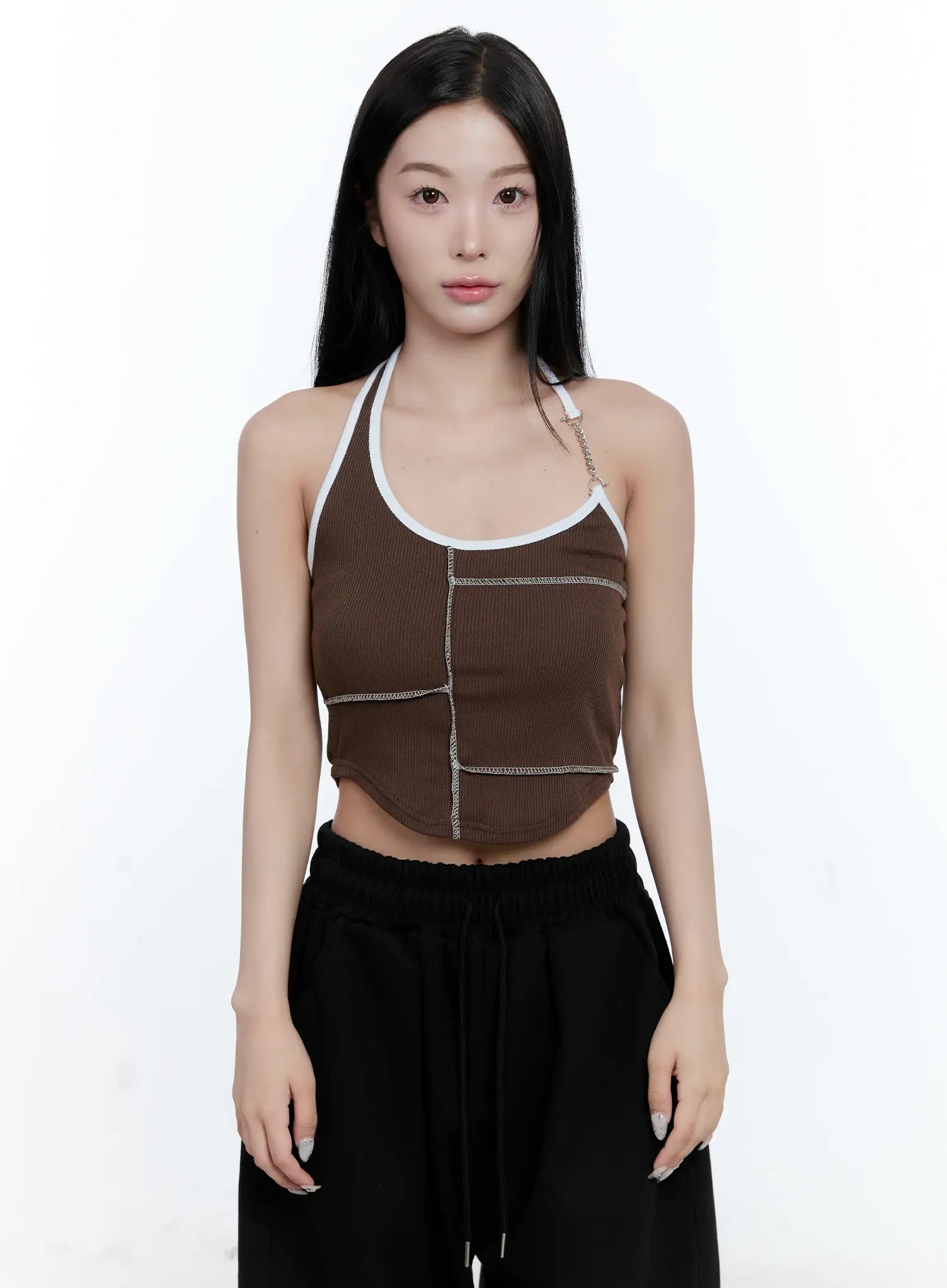 Contrast Chain Accent Halter Tank CL530