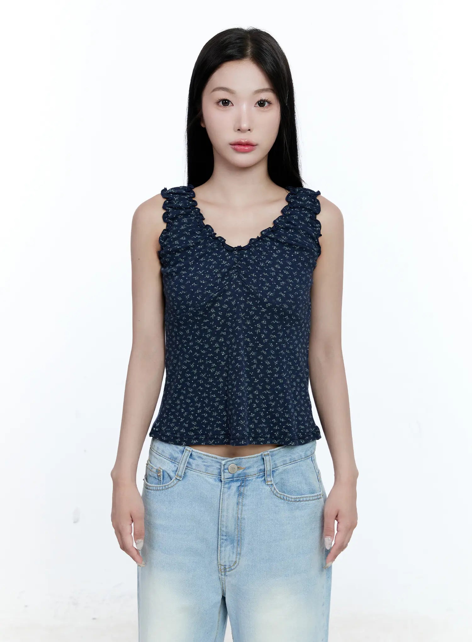 Ruffle V-Neck Sleeveless Top CG512