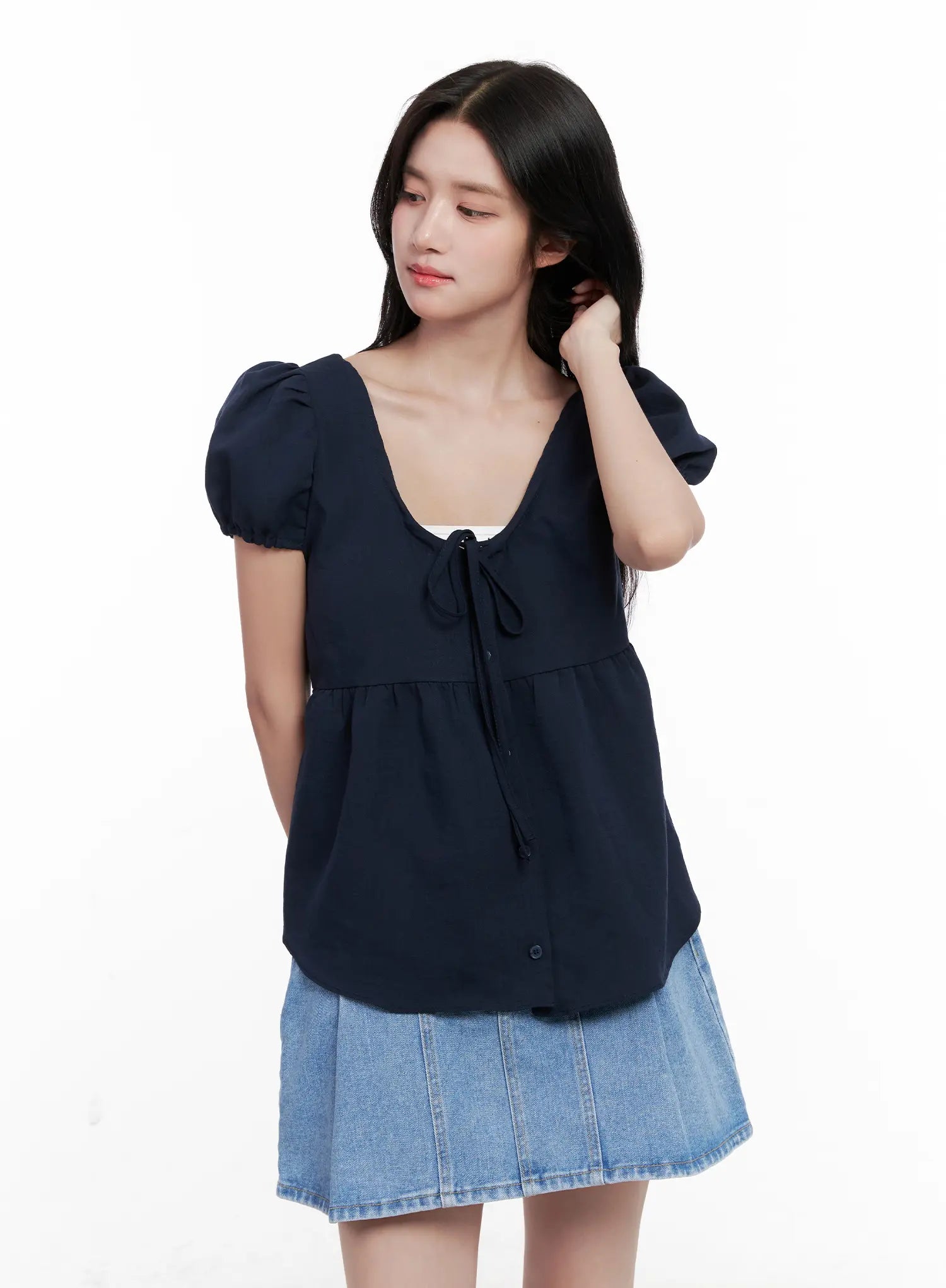 V-Neck Puff-Sleeve Summer Top CL516