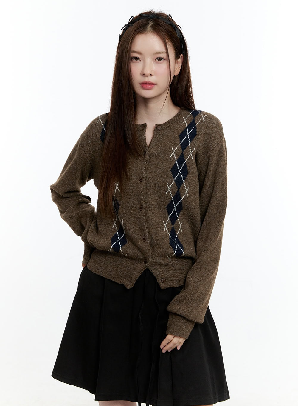 Cashmere-Blend Argyle Buttoned Cardigan CM521