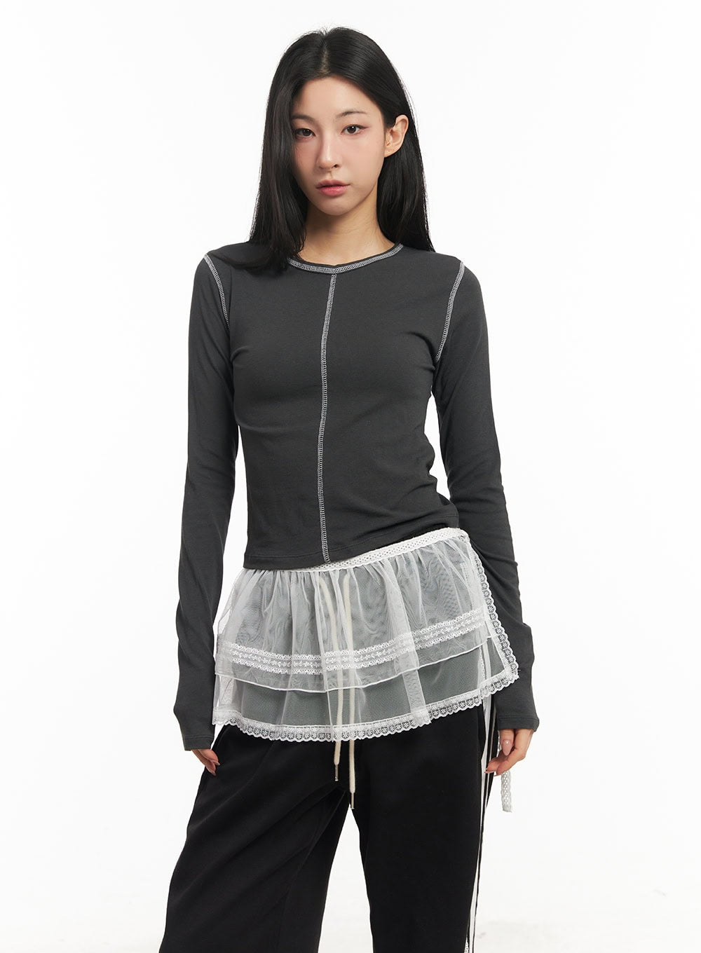 Stitched Long Sleeve Crop Top CM504