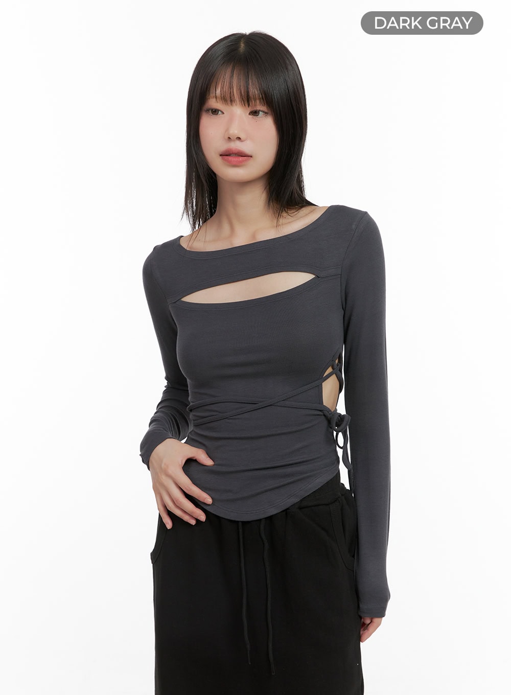 Cut-Out Tie Long Sleeve Crop Tee CG426